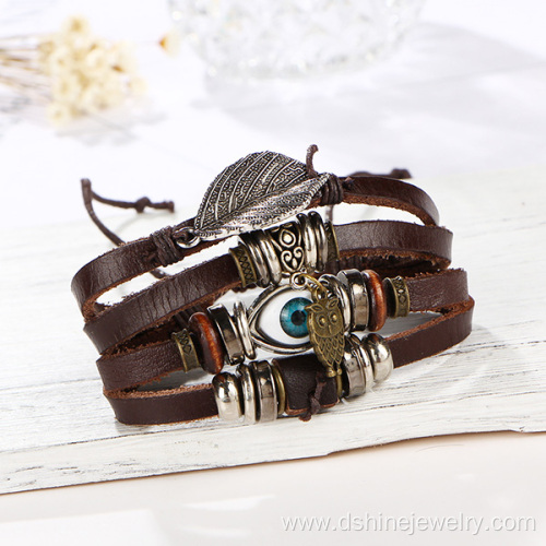 Factory Supply Custom Design Wrap Leather Charm Bracelets